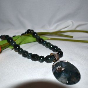 Jay King Green Moss Agate Pendant and Necklace